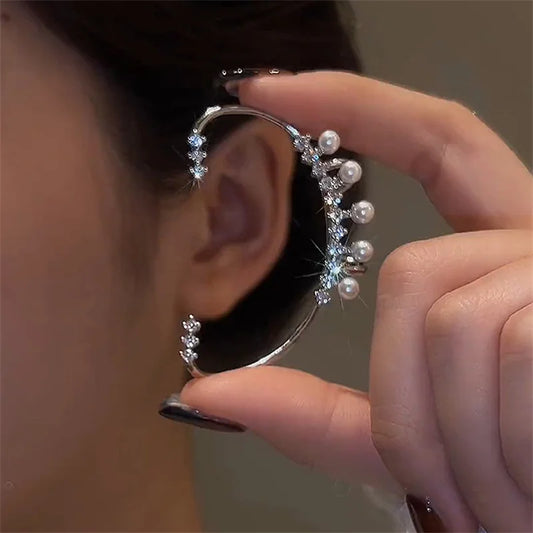 Silver Color Pearl Ear Cuff Vintage Crystal Zircon without Piercing Earring for Women Fashion Ear Clip Wedding Partyjewelry