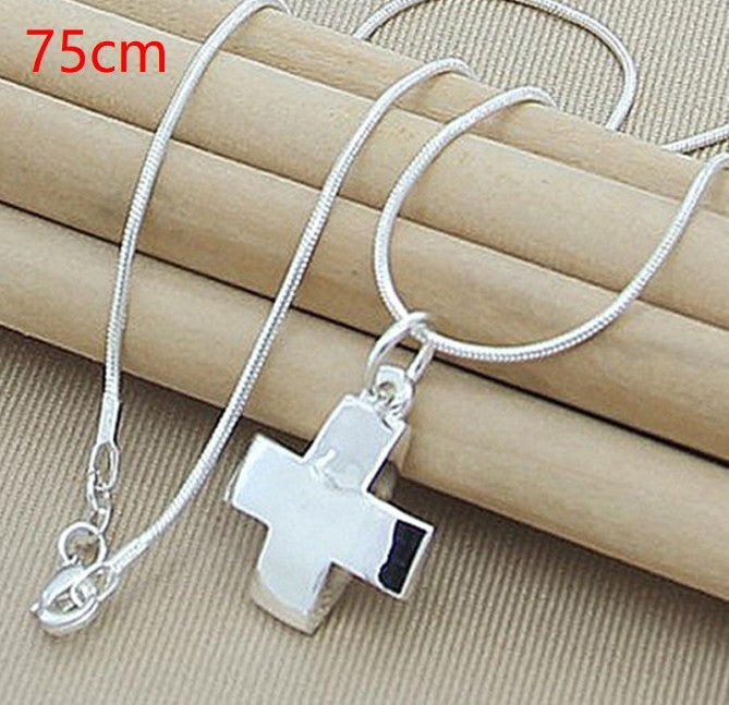 Men's 925 Silver Cross Snake Bone Necklace