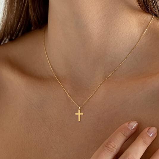 18K Plated Collarbone Chain With Stainless Steel Cross Necklace