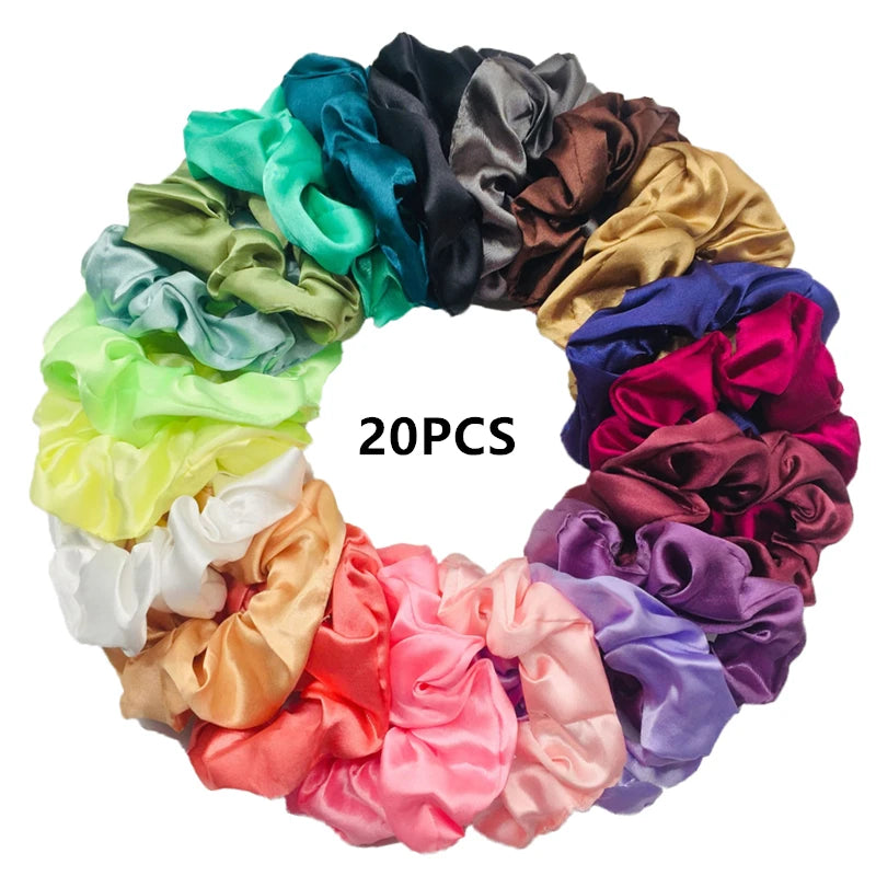 25/10//6Pcs Satin Scrunchies Girls Elastic Hair Band Ponytail Holder Ties Rubber Bands Fashion Women Accessories Solid Scrunchy