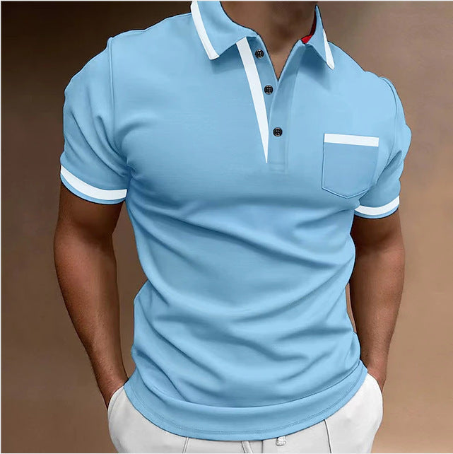 Men's Casual Square Collar Double Buckle Printed Short Sleeve