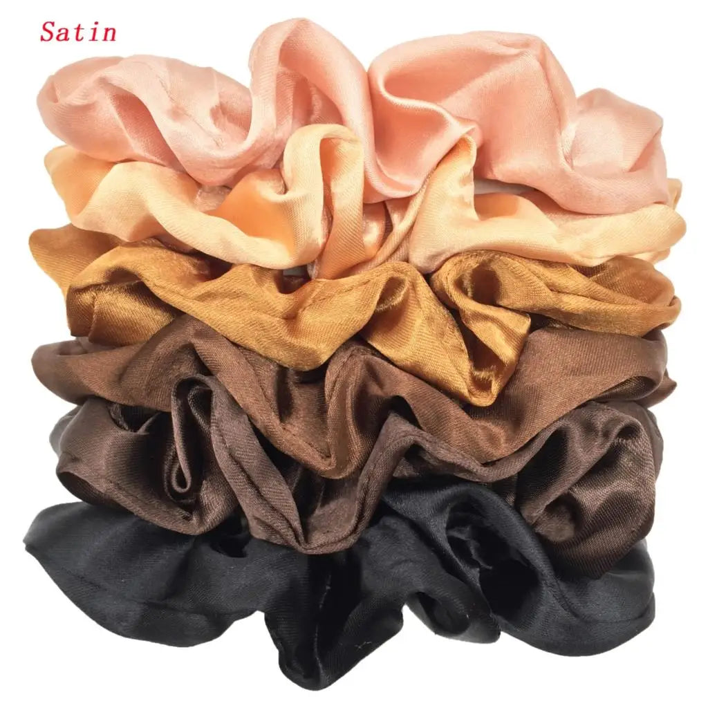 25/10//6Pcs Satin Scrunchies Girls Elastic Hair Band Ponytail Holder Ties Rubber Bands Fashion Women Accessories Solid Scrunchy