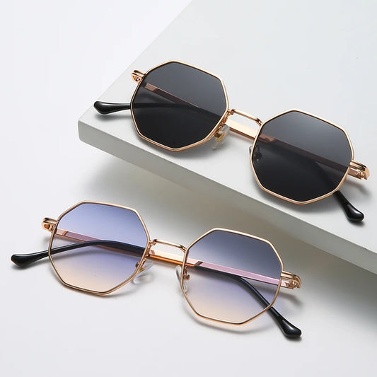 Polygon Metal Sunglasses Vintage Frame for Women Sunglasses Men Luxury Brand Design Sun Glasses Women Mirror Gafas De Sol Uv400