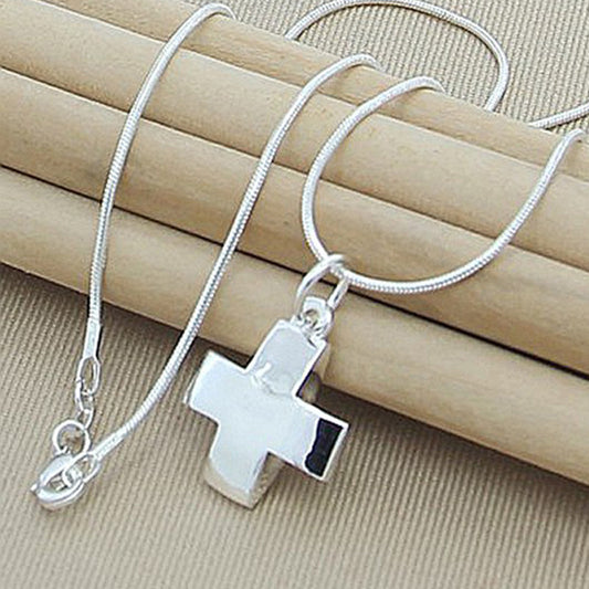 Men's 925 Silver Cross Snake Bone Necklace