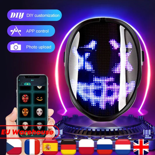 LED FACE CHANGER/MASK Display Programmable Mask LED Bluetooth RGB Light up Party DIY Photo Editing Animated Text Prank Concert Mask