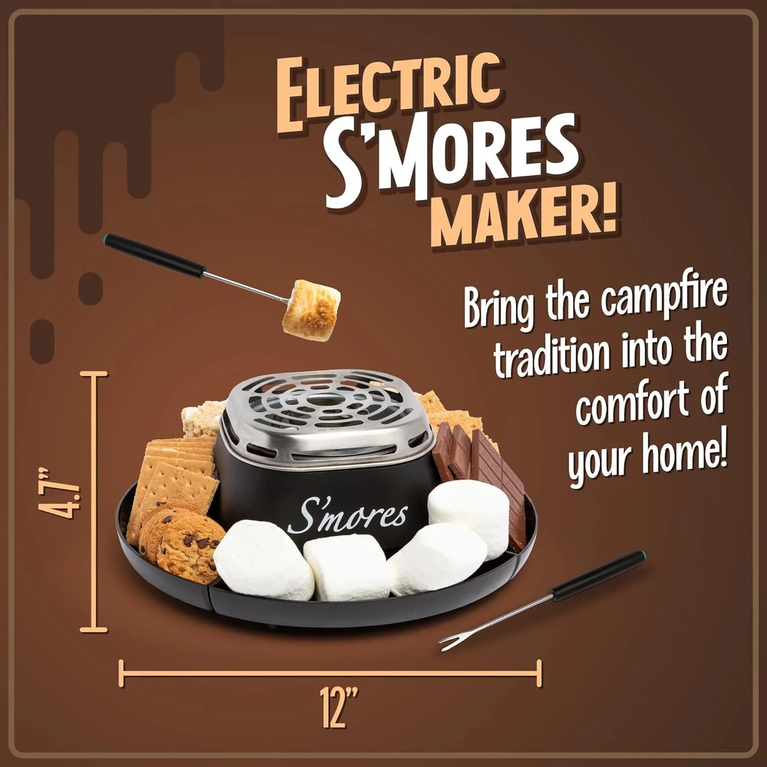 Indoor Electric Smores Maker Smores Kit with 4 Marshmallows Roasting Forks, Black