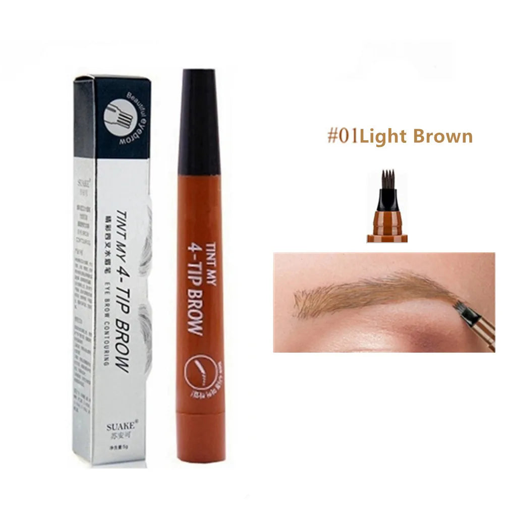 4 Fork Makeup Eyebrow Pen Waterproof 4D Brown Eyebrow Tint Tattoo Cosmetic Long Lasting Natural Make up Eye Brow Pencil