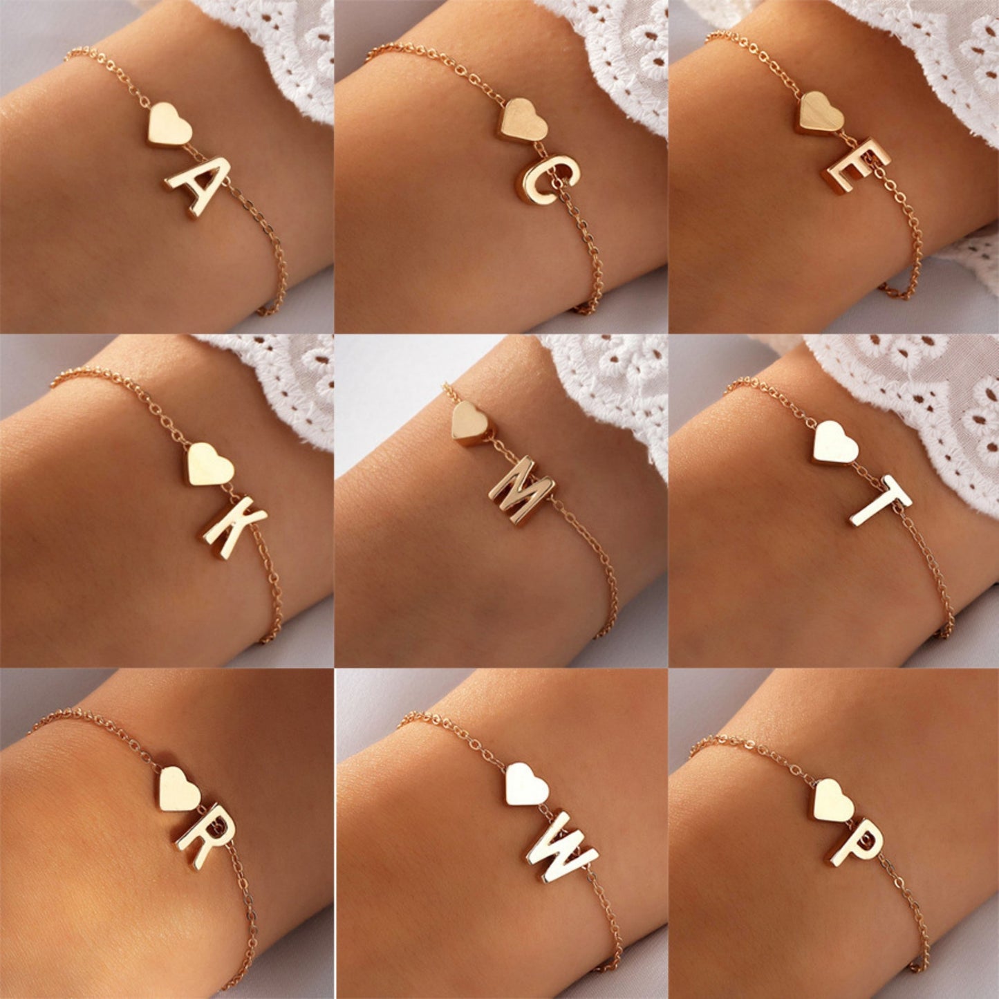 Minimalist Style Heart-shaped Letter Necklace Bracelet