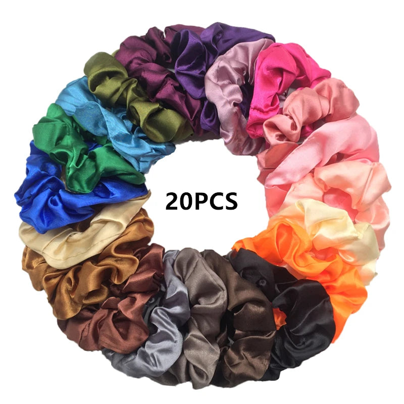 25/10//6Pcs Satin Scrunchies Girls Elastic Hair Band Ponytail Holder Ties Rubber Bands Fashion Women Accessories Solid Scrunchy