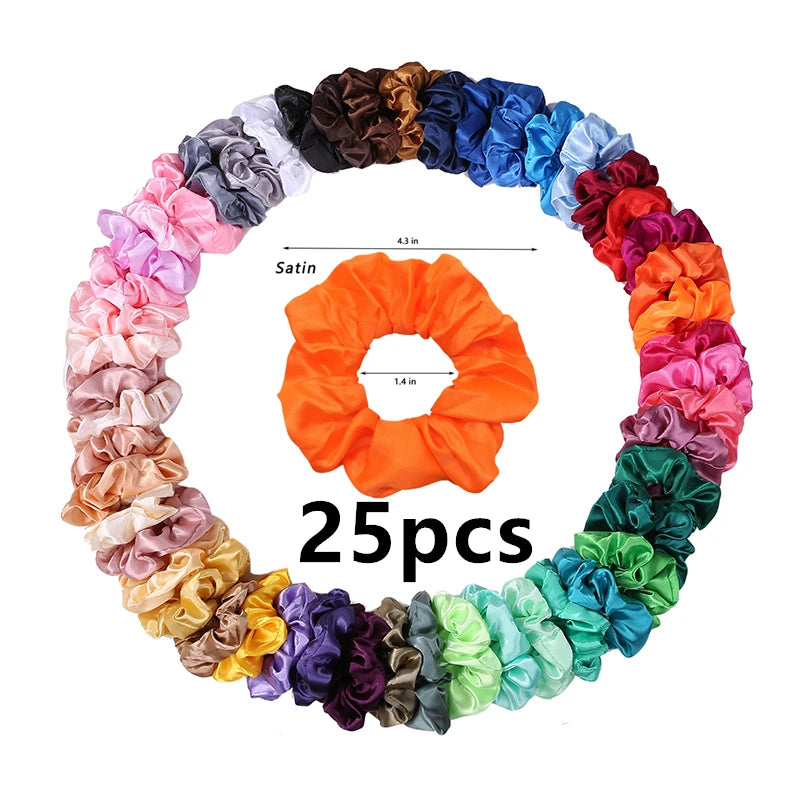 25/10//6Pcs Satin Scrunchies Girls Elastic Hair Band Ponytail Holder Ties Rubber Bands Fashion Women Accessories Solid Scrunchy