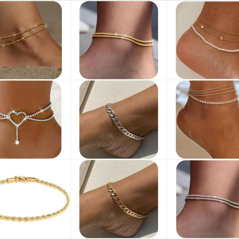 Classic Double Layer Twin Minimalist Personality Daily Beach Vacation Style Anklet