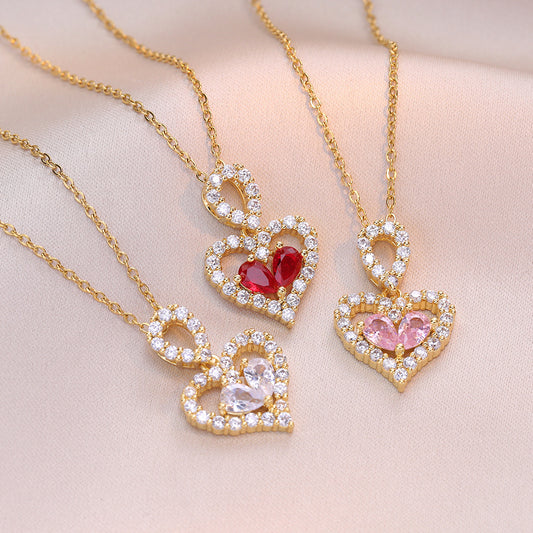 Exquisite Luxury Rhinestone Crystal Heart Pendants Necklaces For Women Party Jewelry Gifts Fashion Jewelry