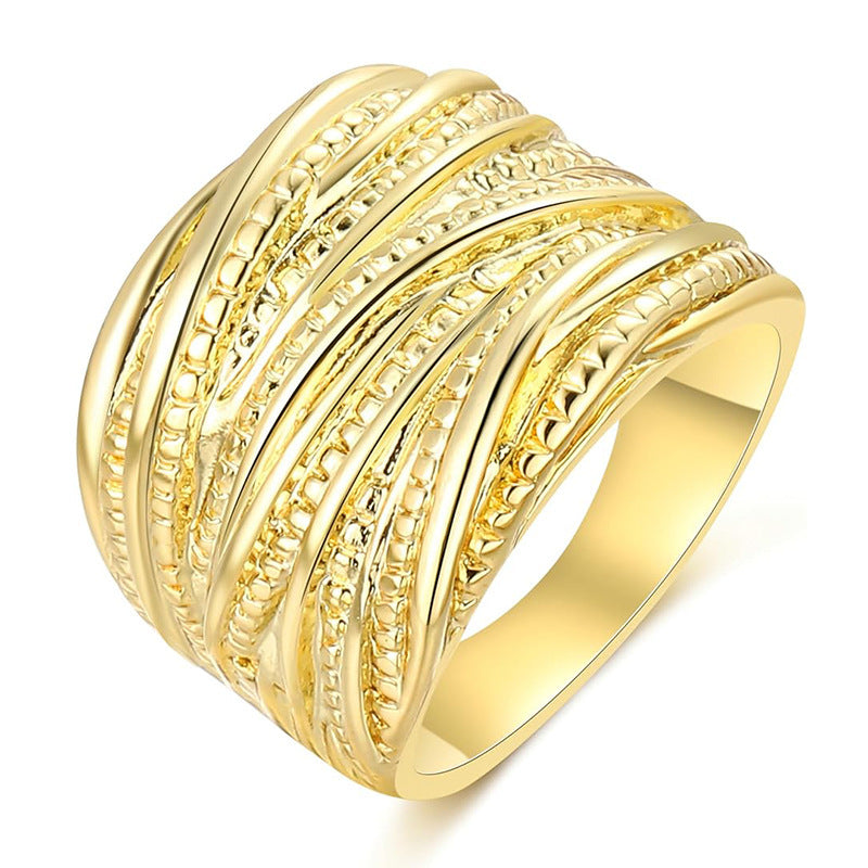 Retro Double Gold Texture Men's And Women's Rings Fashion