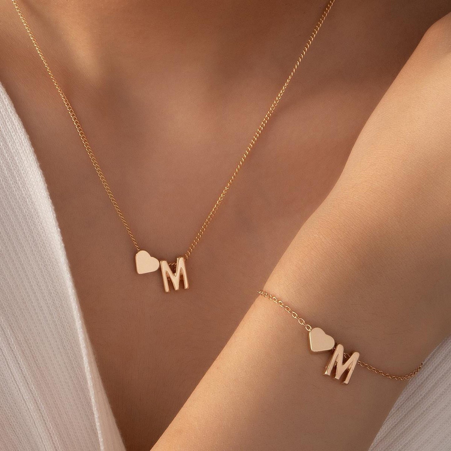 Minimalist Style Heart-shaped Letter Necklace Bracelet