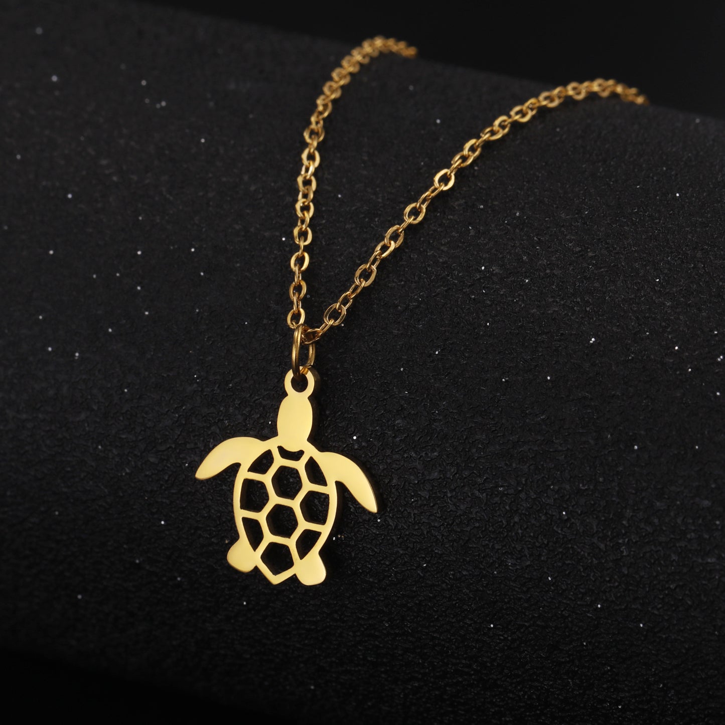 Fashionable Temperamental All-match Stainless Steel Hollow Single Hole Turtle Pendant Necklace