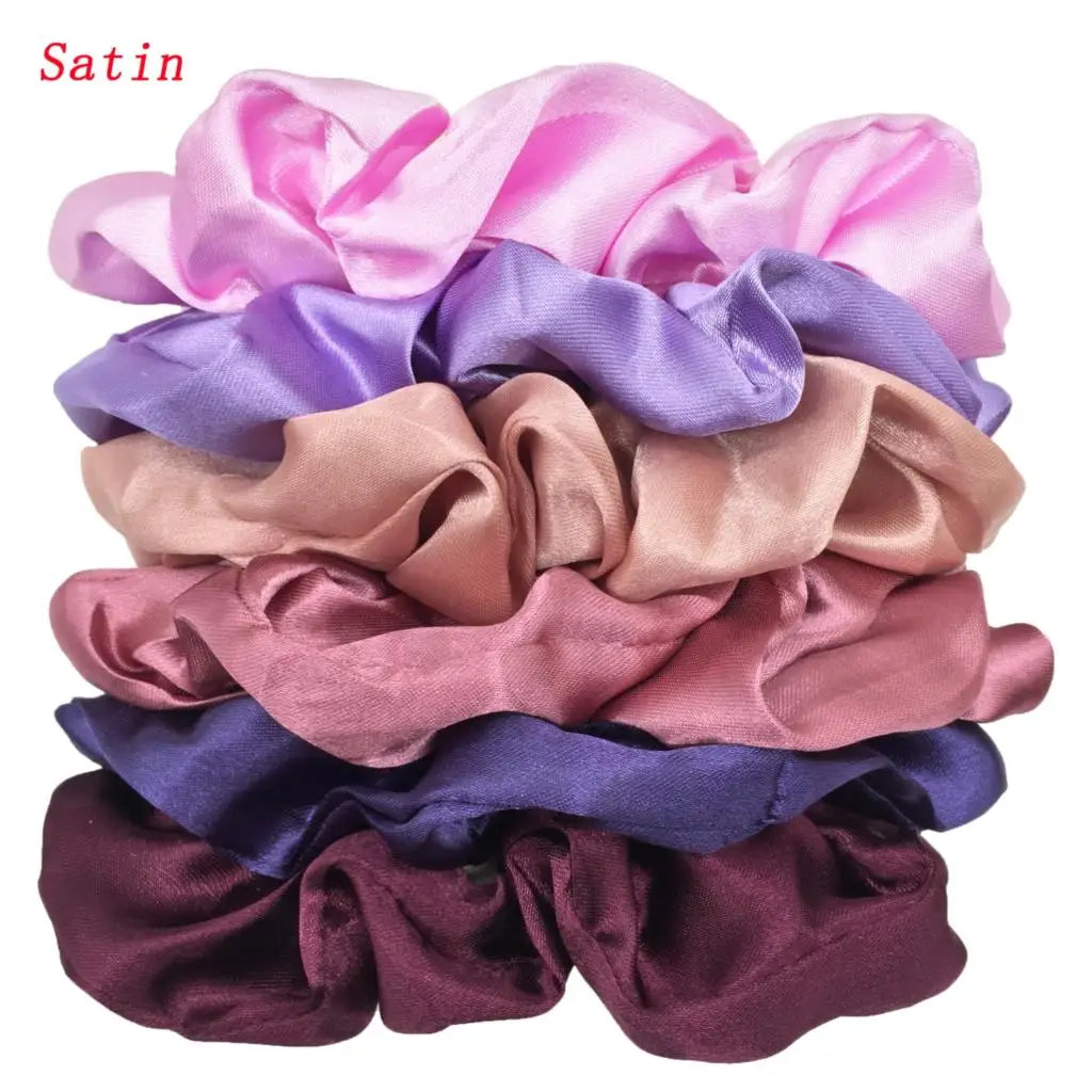 25/10//6Pcs Satin Scrunchies Girls Elastic Hair Band Ponytail Holder Ties Rubber Bands Fashion Women Accessories Solid Scrunchy