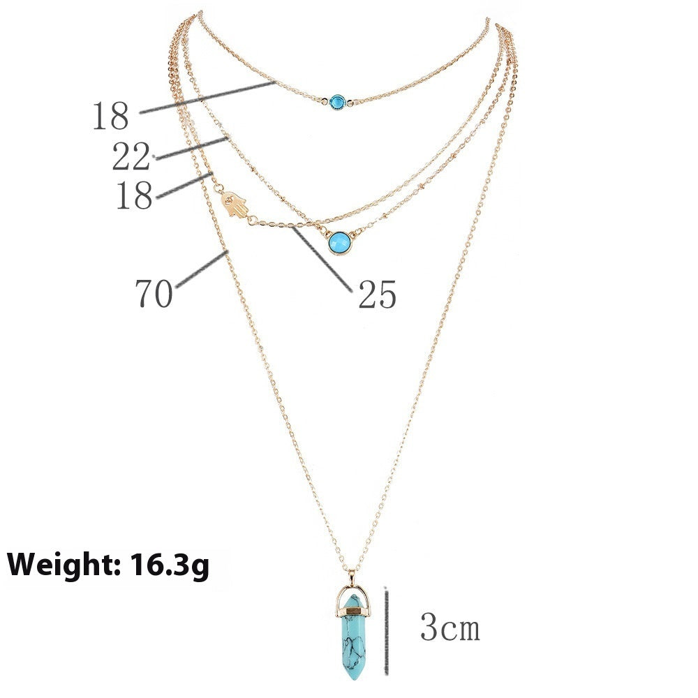 Fashion Eye Natural Tophus Necklace Crystal Column Pendant Necklace Combination